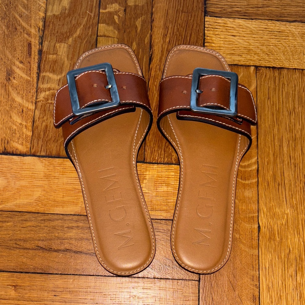 M. Gemi Tan Leather Buckle Sandals